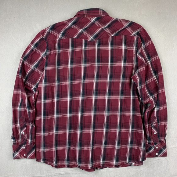 True Religion Men Shirt 2XL Red Plaid Western Snap Button Up Long Sleeve Pockets - Picture 9 of 10